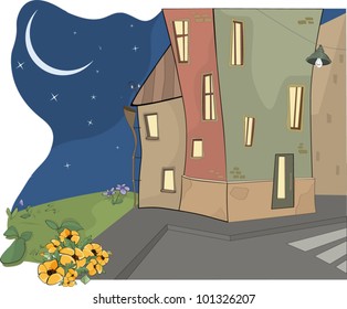 Night city. Cartoon