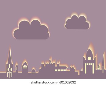 A night city cut from paper. Origami night. vector illustration