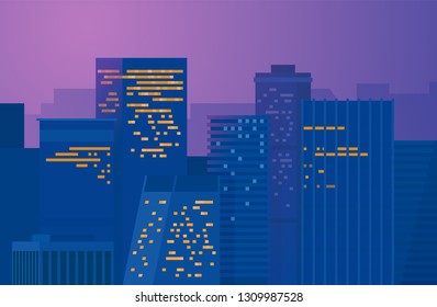 Night city. Downtown metropolis. Cityscape on a dark background