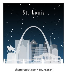 Night city in flat style for banner, poster, illustration, game, background. Nightlife and starry sky in St Louis.