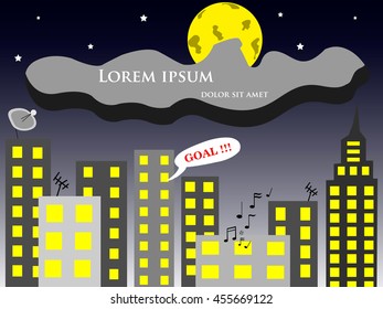 Night city and full moon