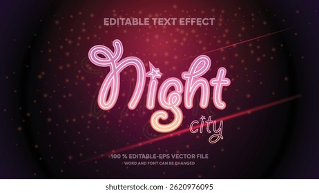 Efeito de Texto Brilhante Cidade Noite. Texto editável do néon