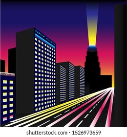 Night city isometric composition vector image