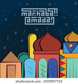 Night City Landscape Colorful Ramadan Greeting