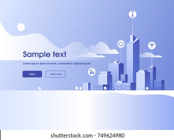 Night city landscape. Modern architecture, buildings, skyscrapers. Flat vector illustration. 3d style.