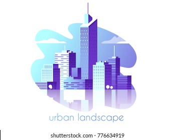 Night city landscape. Modern architecture, buildings, skyscrapers. Flat vector illustration. 3d style.