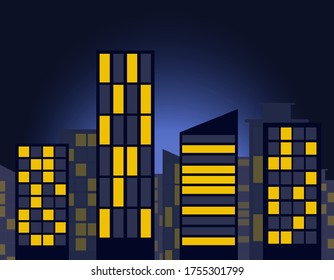 night city landscape. simple flat style black and yellow windows. modern vector stock illustration eps10 design sign