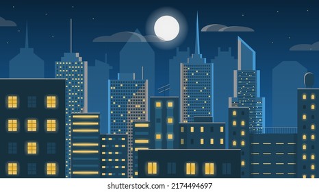 Night city landscape. Vector illustration cityscape. Game background.