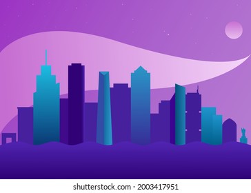 Night city landscape violet purple 