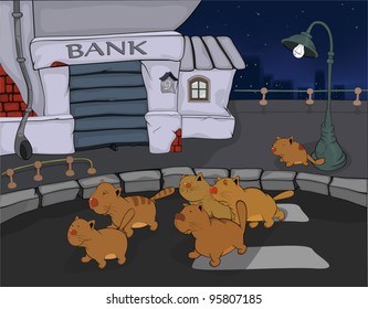 Night city. A landscape.Cats