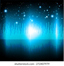 Night city light. dark blue sky background. star. vector. Sound waves oscillating. volume. technology.