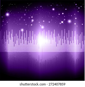 Night city light. dark purple sky background. star. vector. Sound waves oscillating. volume. technology.