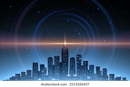 Cidade noturna com efeitos de luz