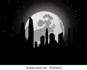Night city with moon