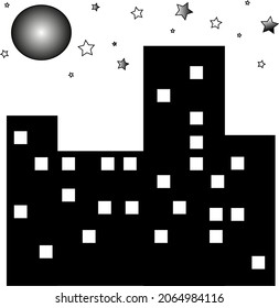 night city with moon and stars