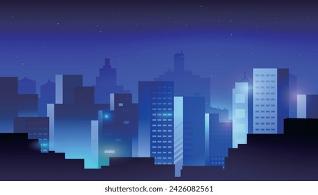 Night city panorama with cityscape background design.