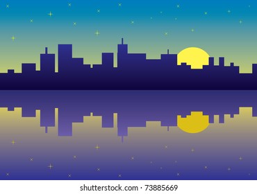 night city panorama picture - illustration