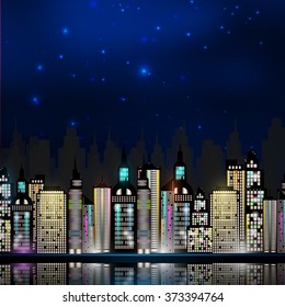 Night city panorama ,vector illustration eps 10.