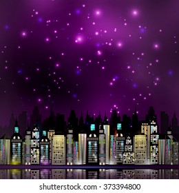 Night city panorama ,vector illustration eps 10.