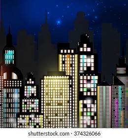 Night city panorama ,vector illustration eps 10.