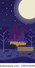 Diseño de entorno plano de parque de la ciudad nocturna adecuado para ilustración, fondo y previsualización