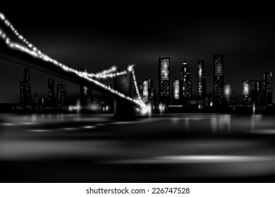 Night city quay. Vector eps 10