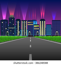 Night city and the road