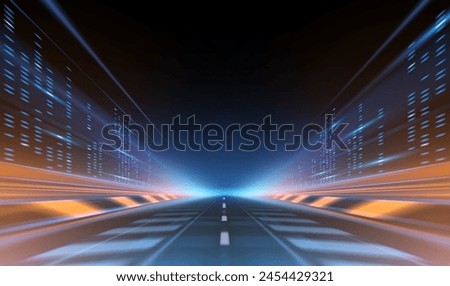 Night city road with light motion effect