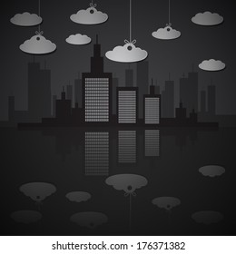 Night City Scape Illustration with Paper Clouds