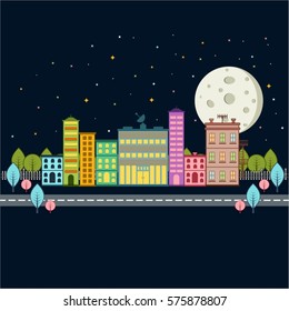 Night City Scape Vector Illustration