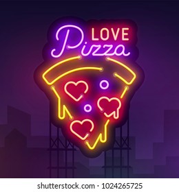 Night City Sign Neon Pizza Love Stock Vector (Royalty Free) 1024265725