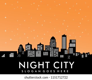 Night city silhouette logo with background of the stars