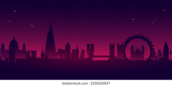 Night city silhouette. Retro Futurism. 80s Retro poster Background with Night City Skyline. Rave party Flyer design template in 1980s style.