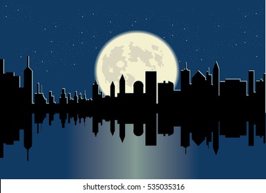 Night city silhouette vector illustration