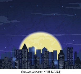 Night city skyline. Abstract background. Modern night city landscape. Vector illustration