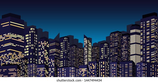 night city skyline background, megapolis, silhouette, illustration with architecture