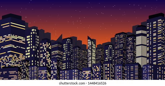 night city skyline background, megapolis, silhouette, illustration with architecture