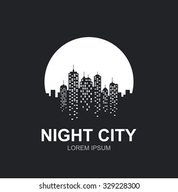 Night City Skyline At Full Moon Icon.