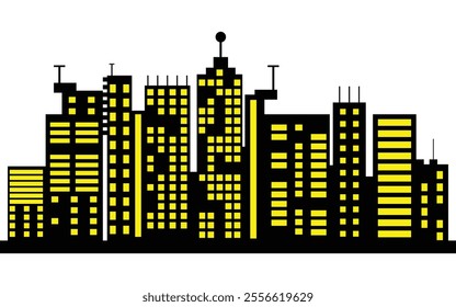 Night city skyline with illuminated buildings and tower