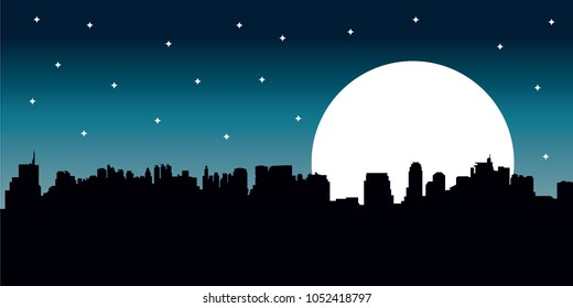 Night City Skyline Illustration with Stars