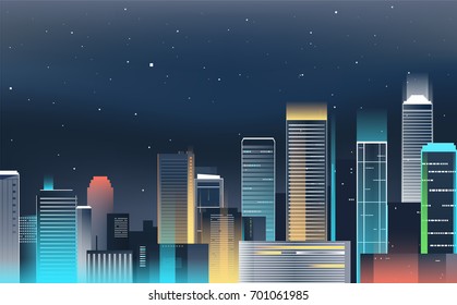 Night City Skyline Neon Lights Modern Stock Vector (Royalty Free ...