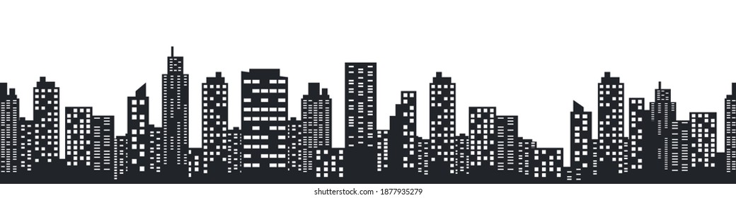 Night city skyline. Silhouette of the city in a flat style. Modern urban landscape. City skyscrapers building. Vector illustration