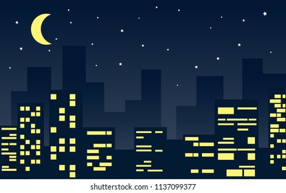 Night City Skyline. Vector Cityscape Background