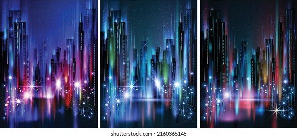 Night City Skyline. Vector Cityscape Background