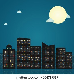 Night city skyline, vector illustration
