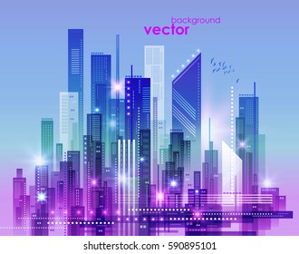 Night city skyline, vector illustration