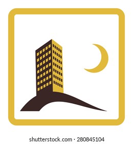 Night city skyscraper icon design vector illustration.