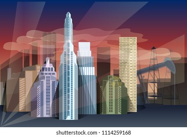 night city skyscraper view nature pollution over cityscape background skyline flat vector