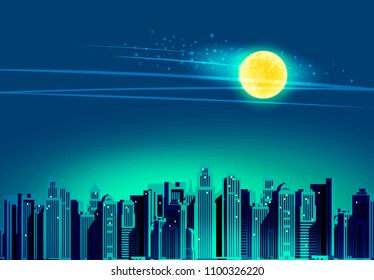 Night city, skyscrapers. Vector illustration