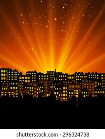 Night city with sunset, background for your design flyer